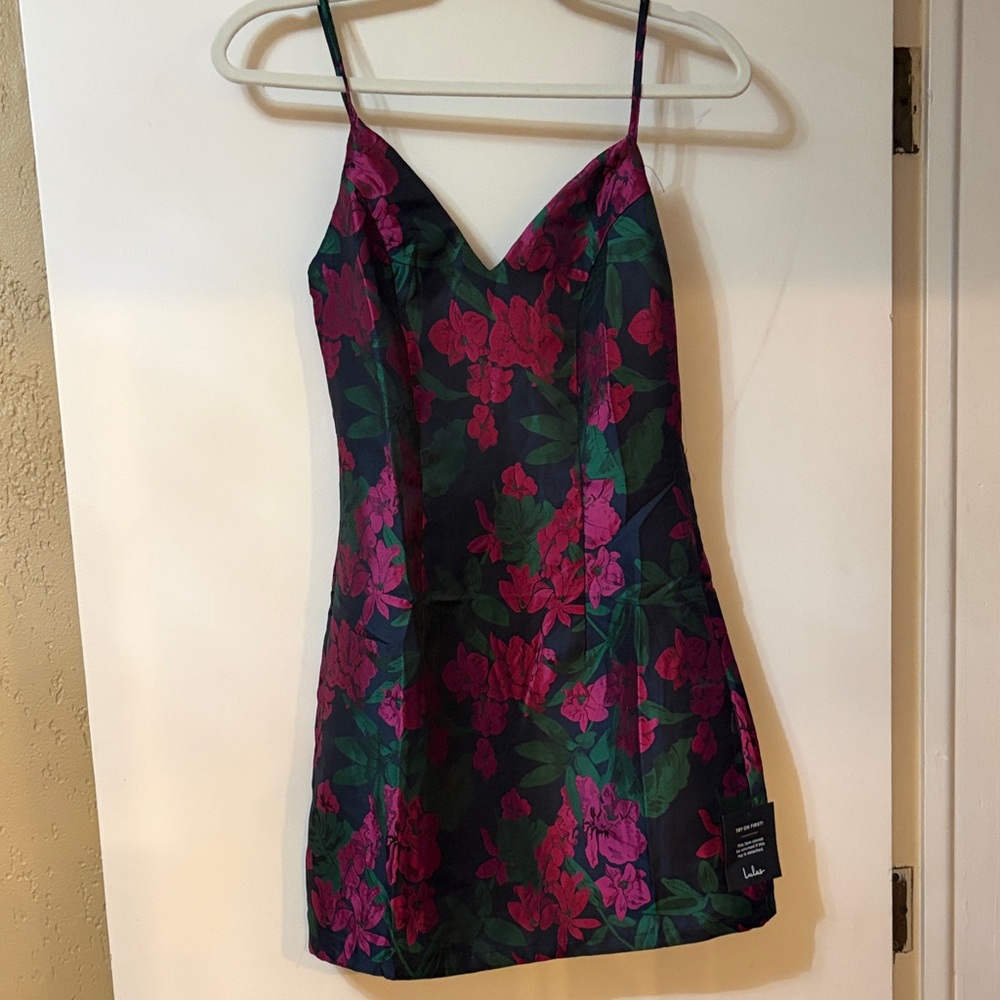 Lulu's Pink and Green Floral Mini Dress